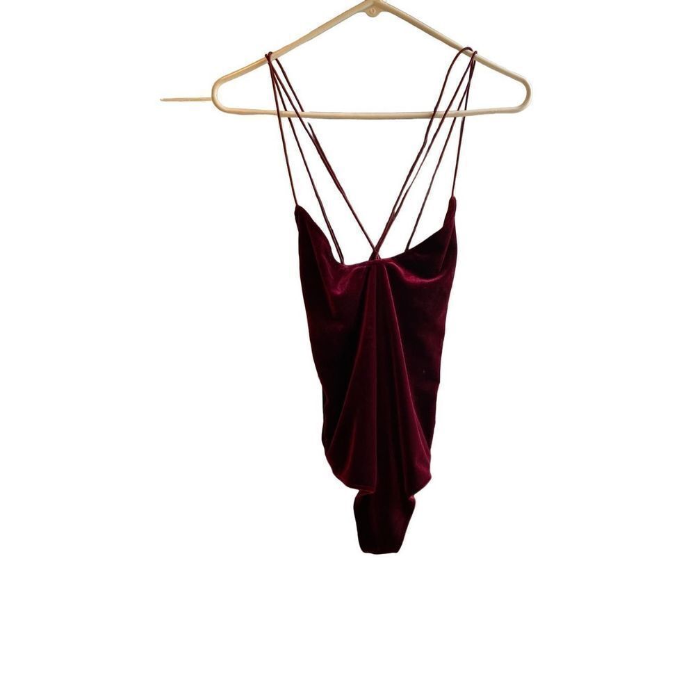 Tobi Mariko, Burgundy velvet Crisscross open back bodysuit whimsigoth gothic L